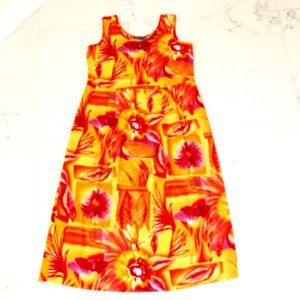 Bindi Women Orange Yellow Floral Midi Maxi Dress size M Empire Waist Pockets